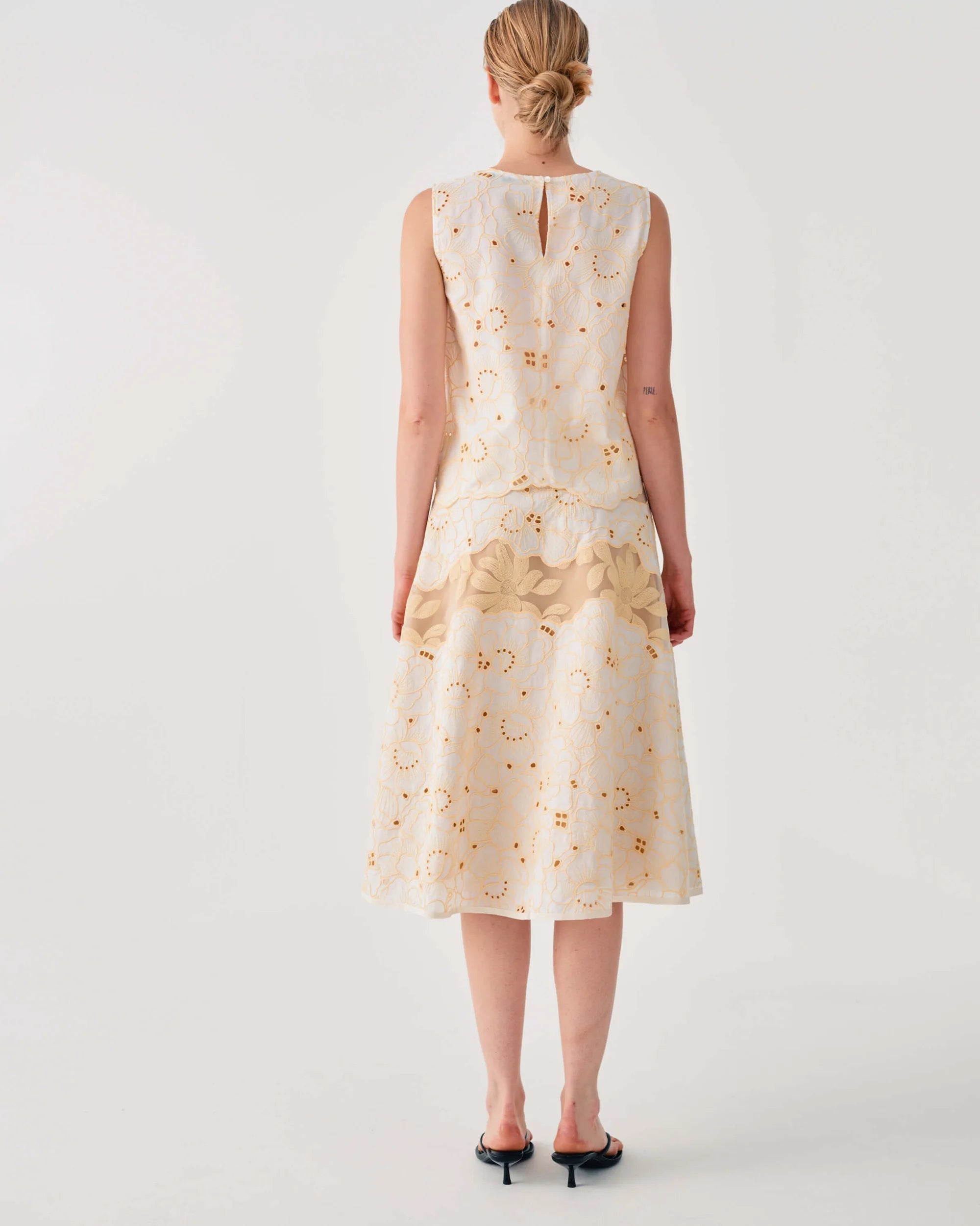 Embroidered Organza Midi Skirt