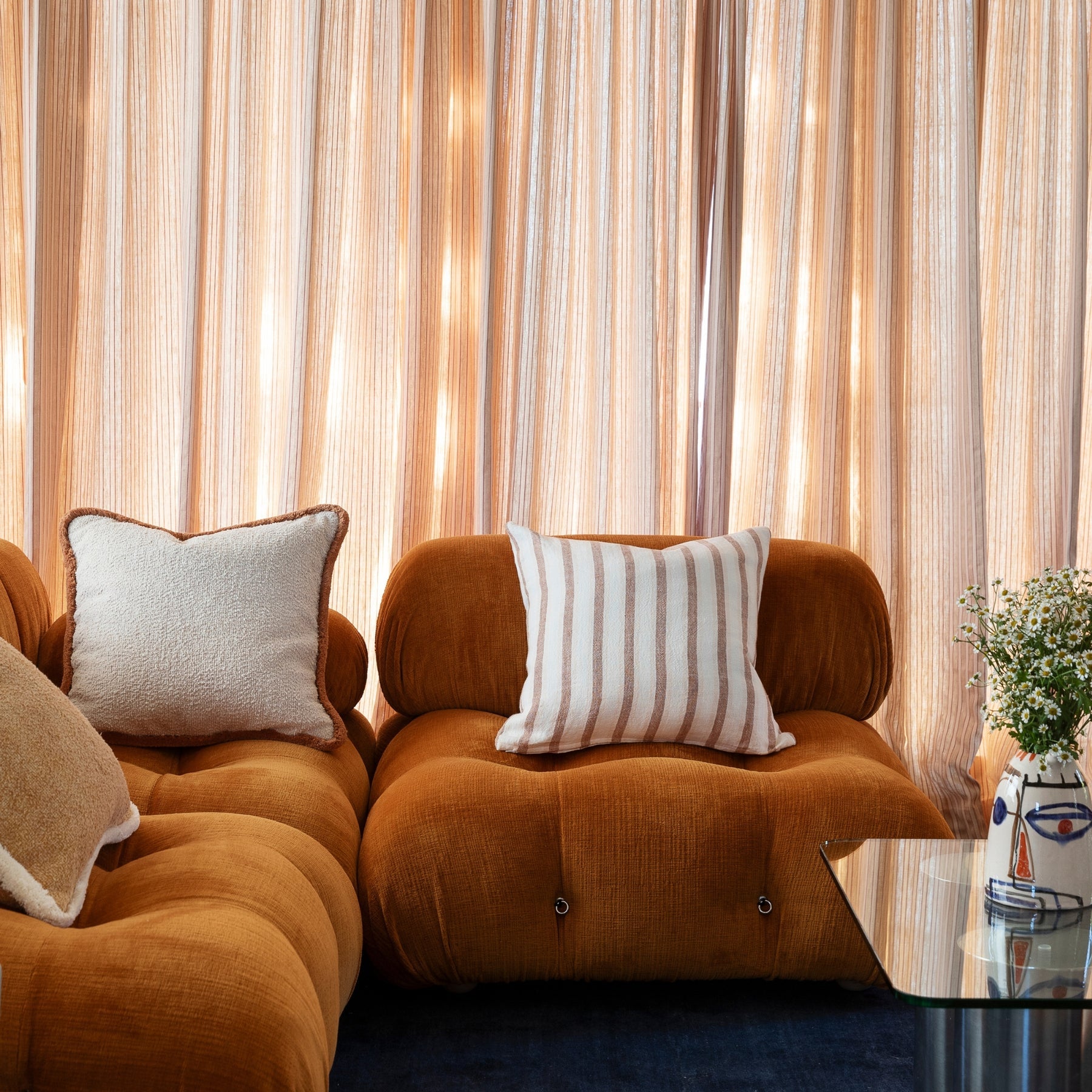 Linear Tan Linen Cushion 50cm