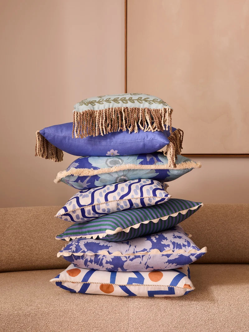 Memphis Blue Linen Cushion
