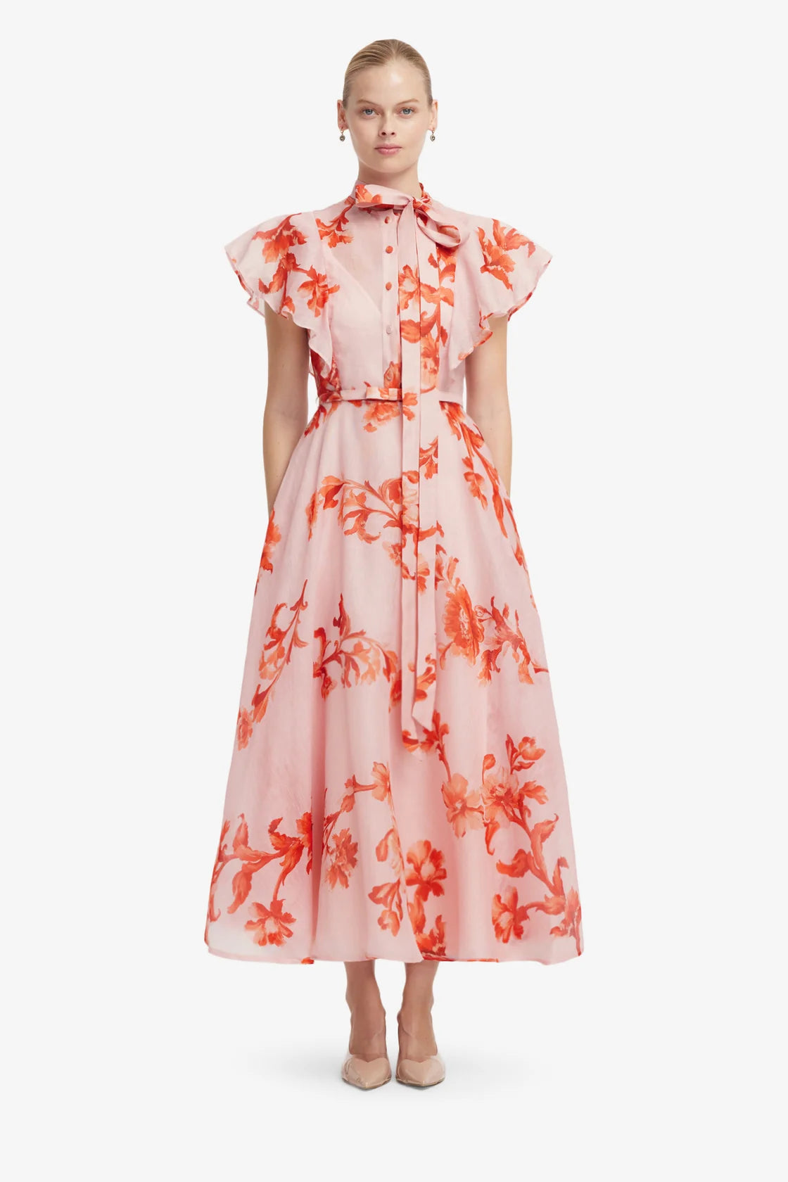 Elise Flutter Sleeve Midi Dress