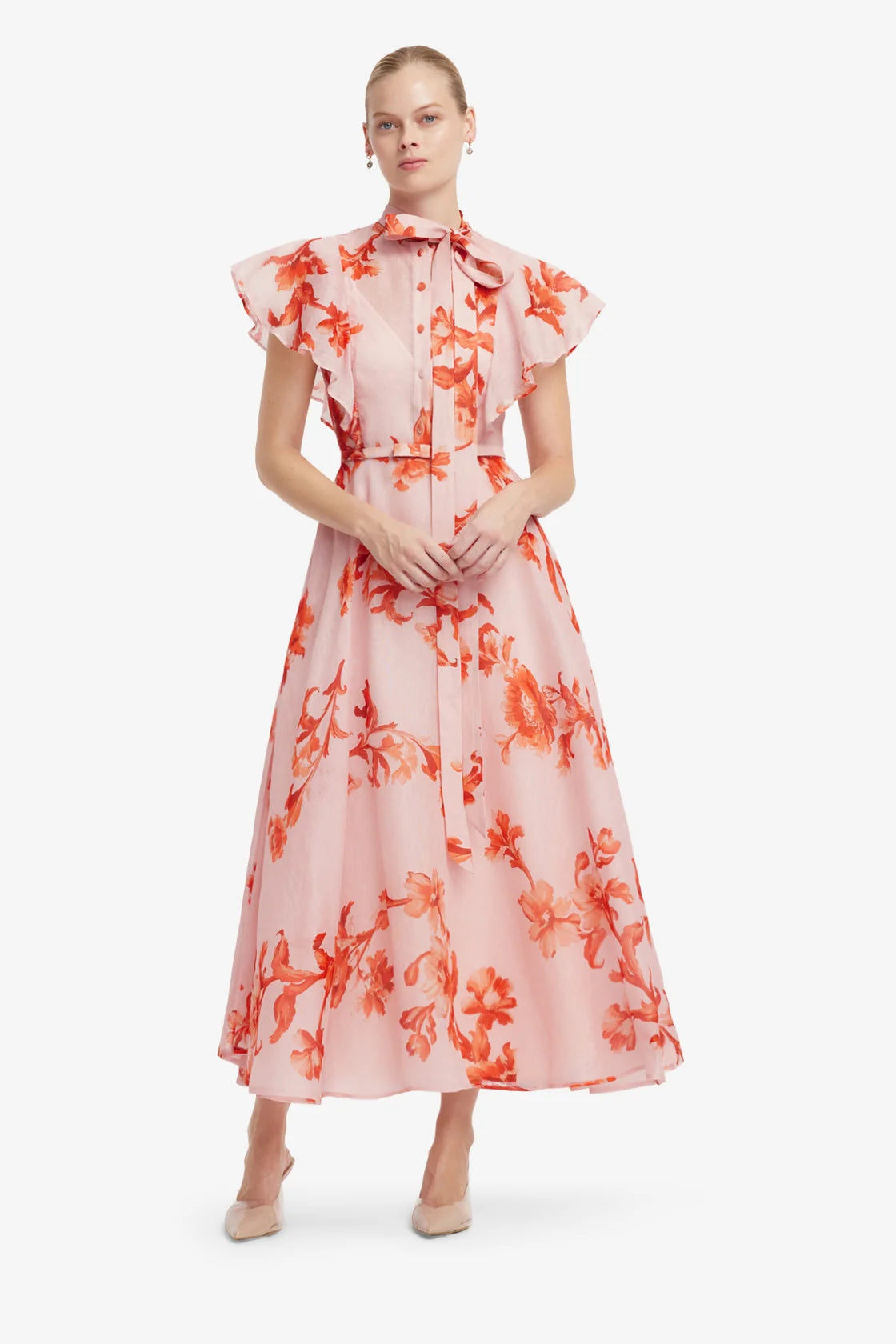 Elise Flutter Sleeve Midi Dress
