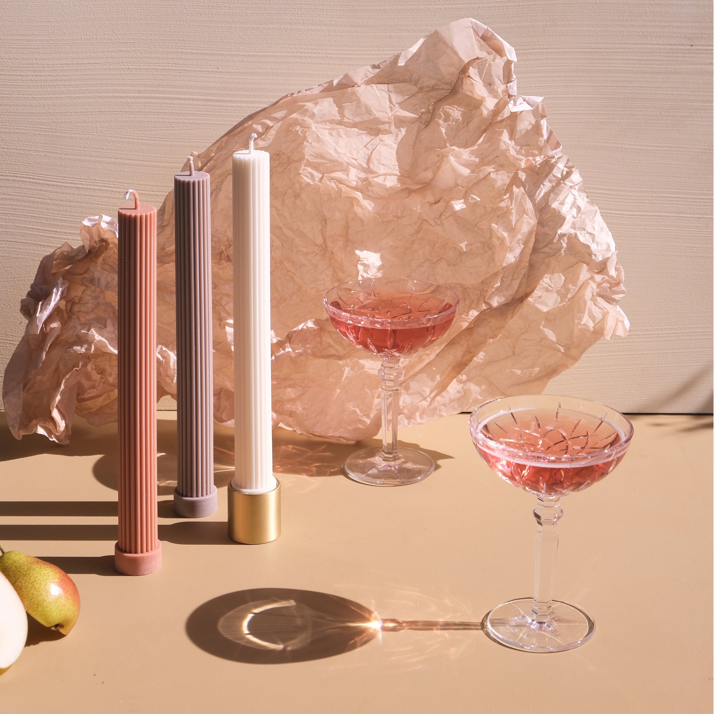 Column Pillar Candle Duo- Peach