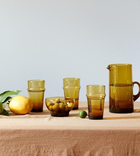 Moroccan Glass Bowl | Footed | Amber