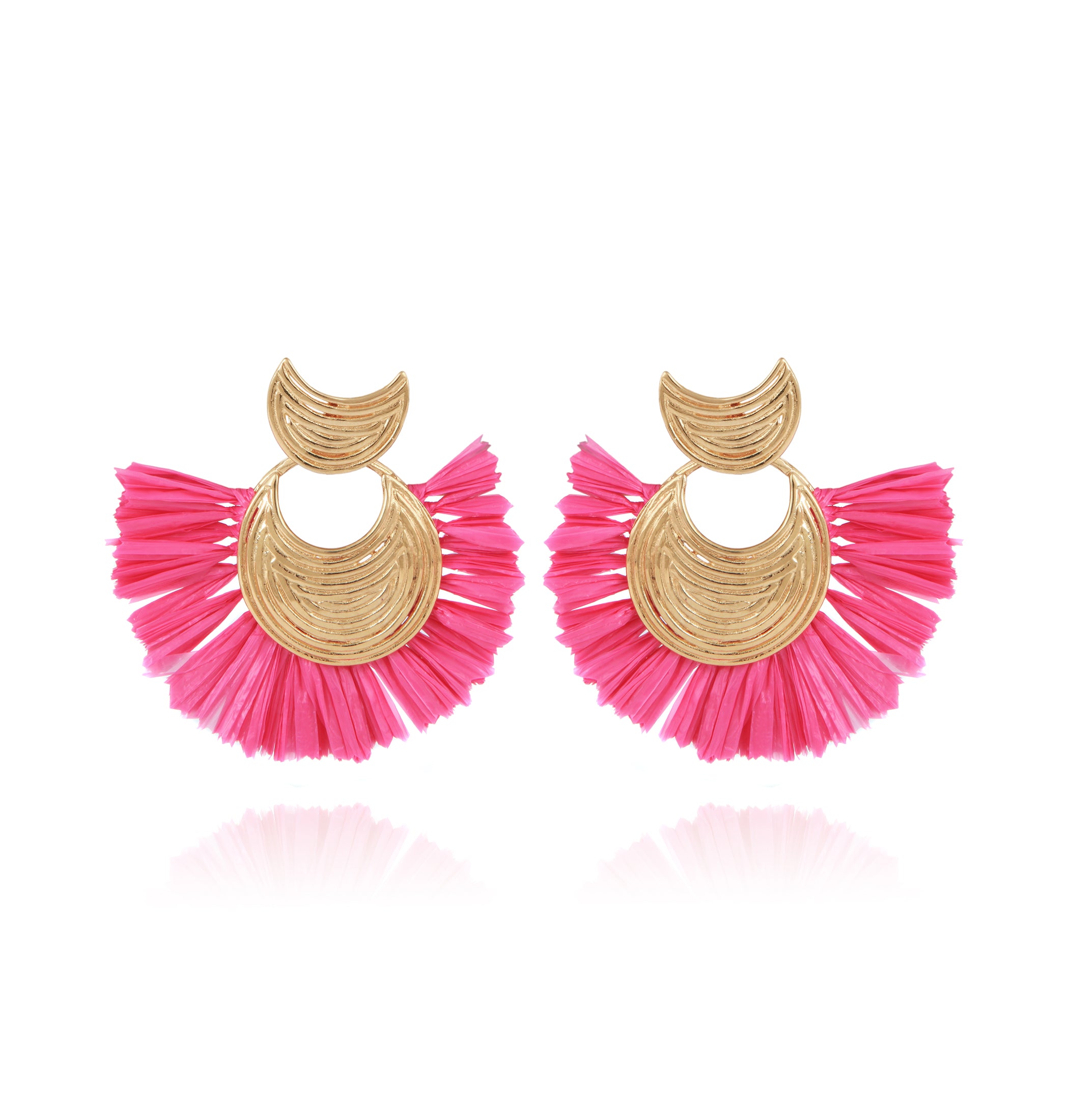 Luna Wave Raffia Earrings | Pink