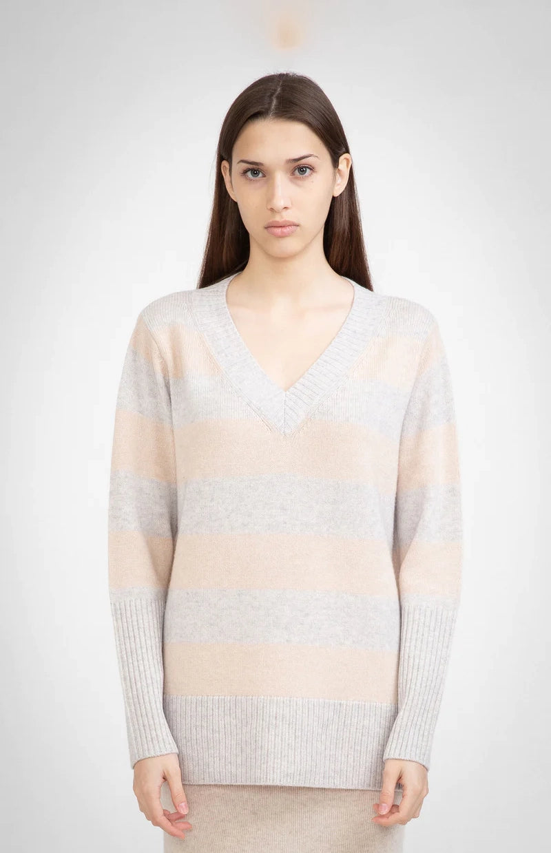 Wide Stripe V Neck Knit