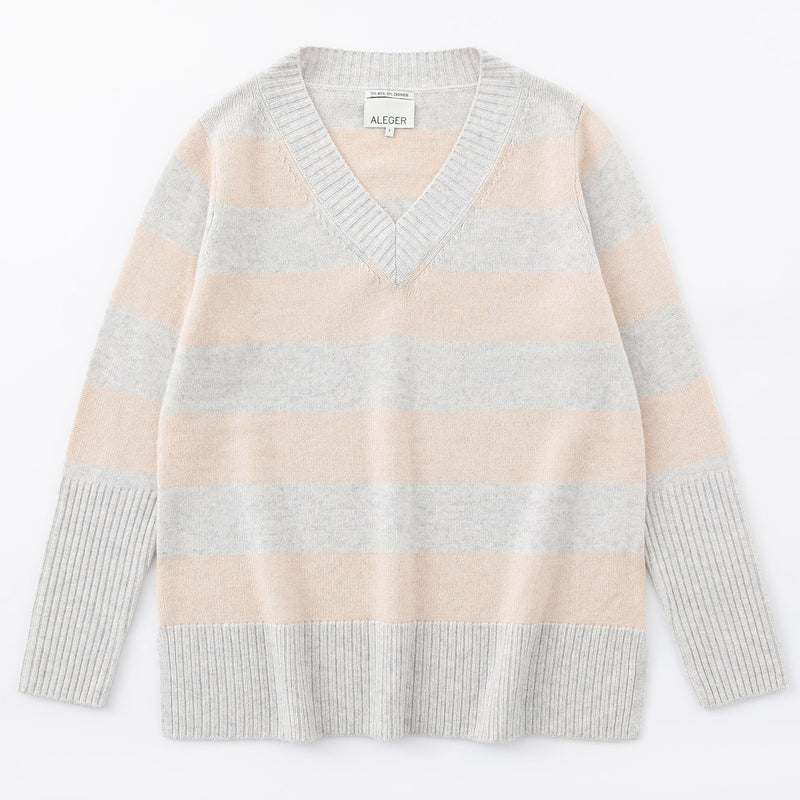 Wide Stripe V Neck Knit