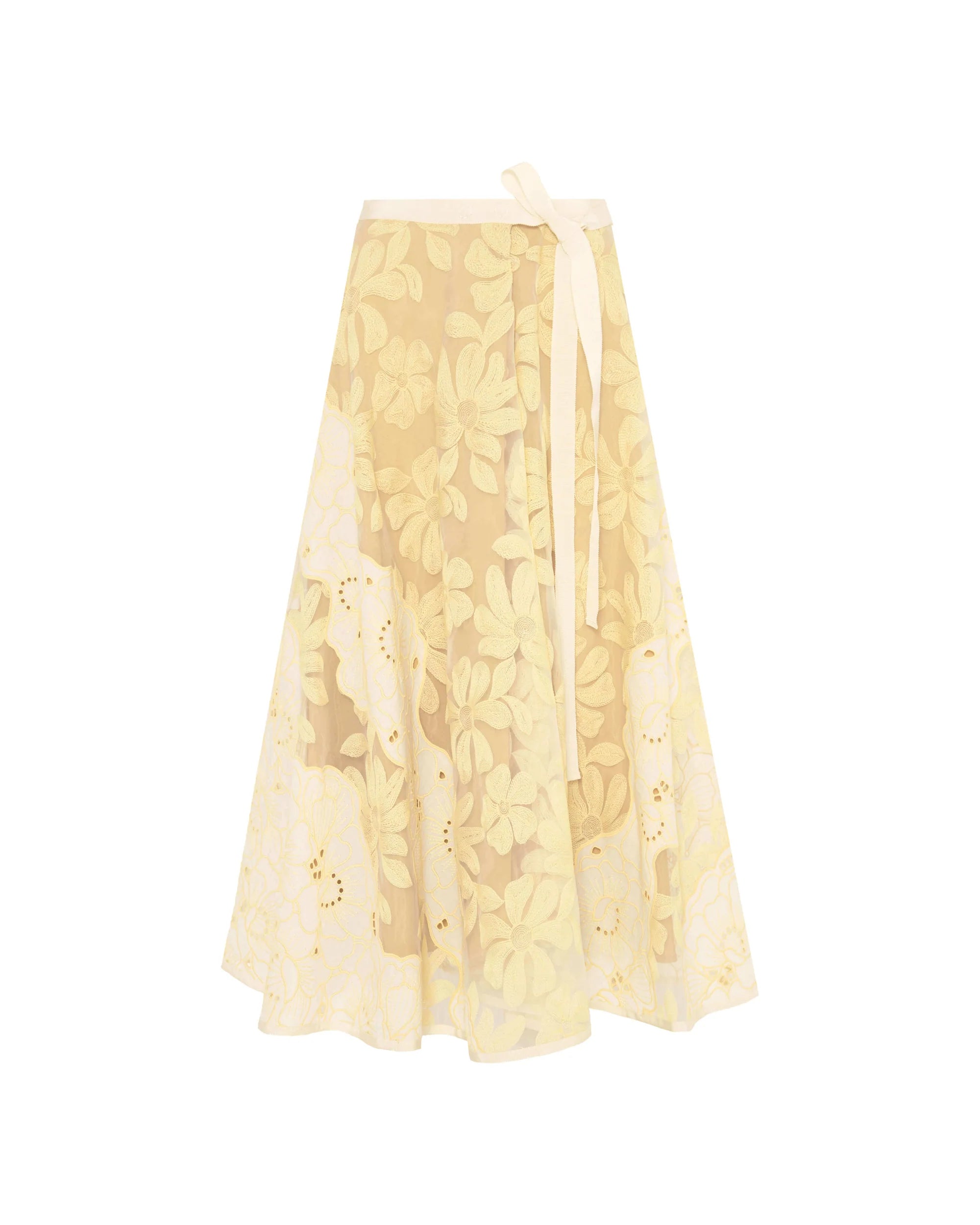Embroidered Organza Midi Skirt