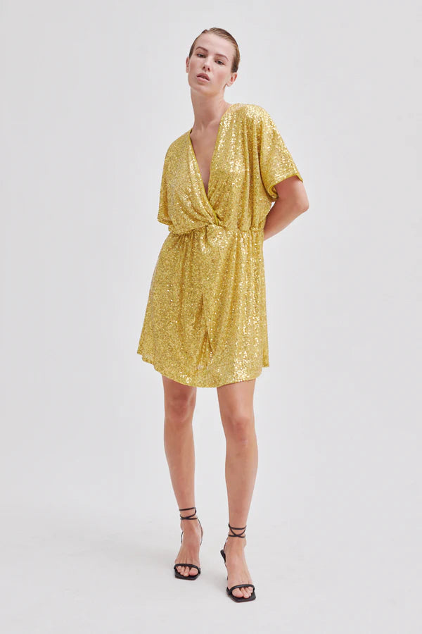 Shine On Mini Dress | Golden Olive