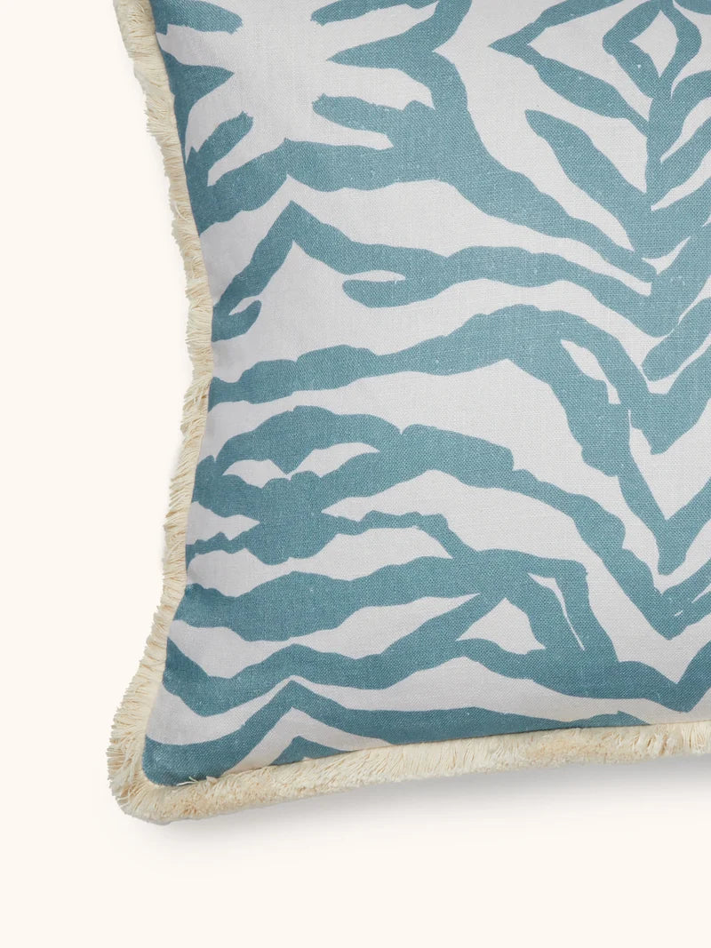 Zebra Blue Linen Cushion