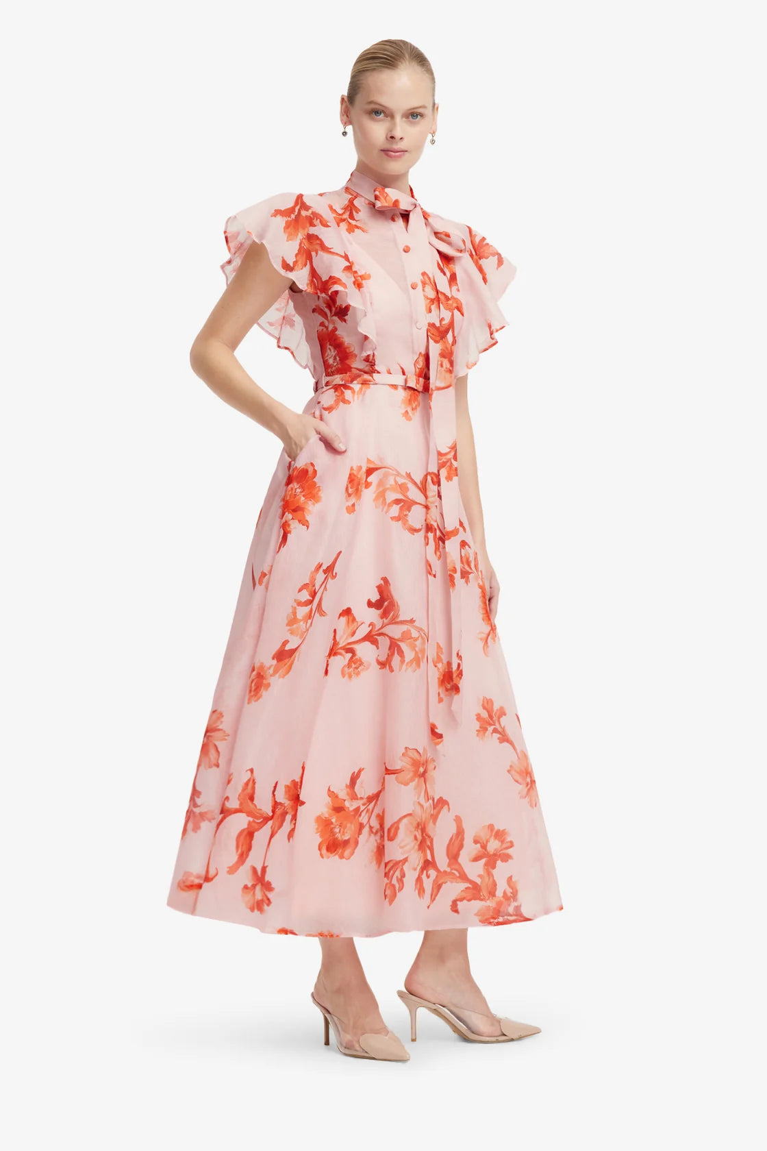 Elise Flutter Sleeve Midi Dress