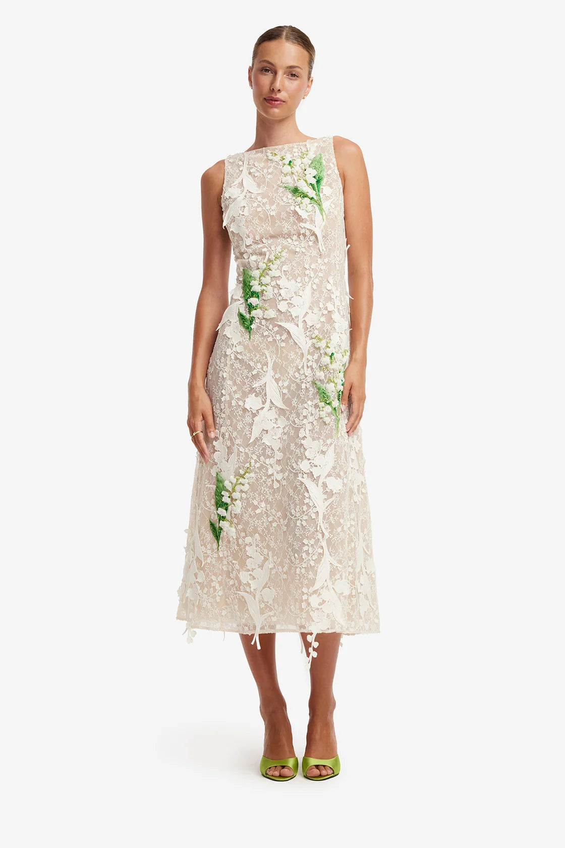 Cleo Embellished Lace Sleeveless Midi Dress