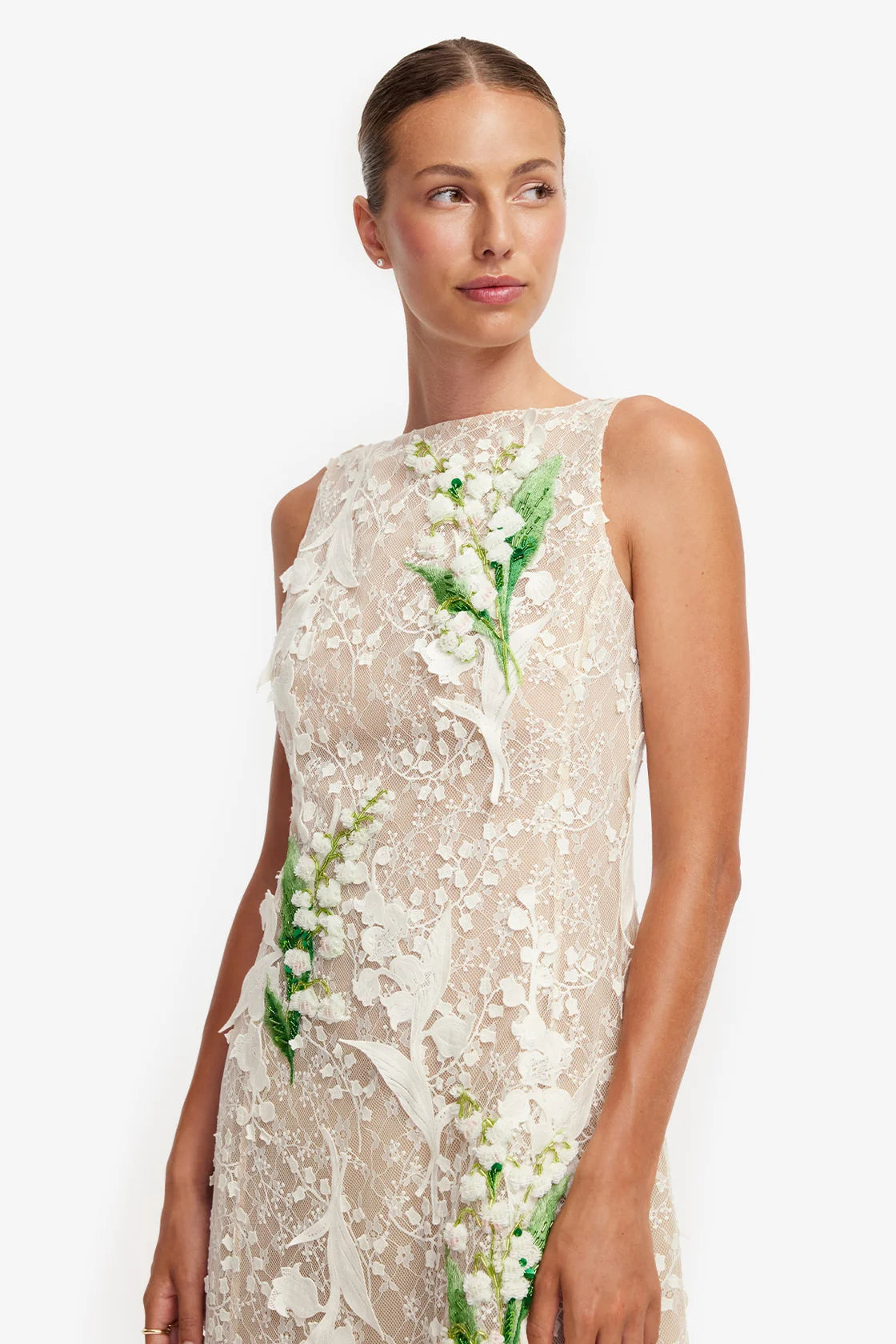Cleo Embellished Lace Sleeveless Midi Dress