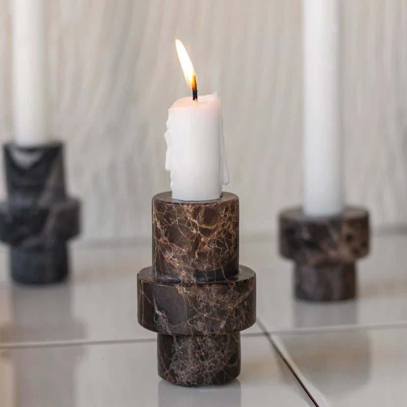 Marble Candleholder Large | Brown