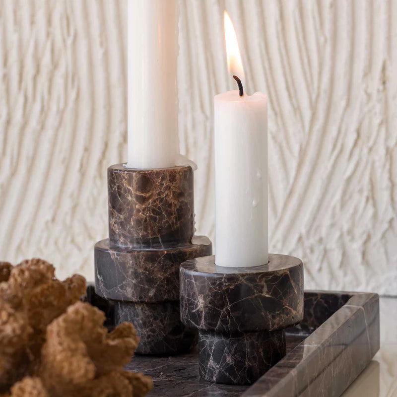 Marble Candleholder Large | Brown