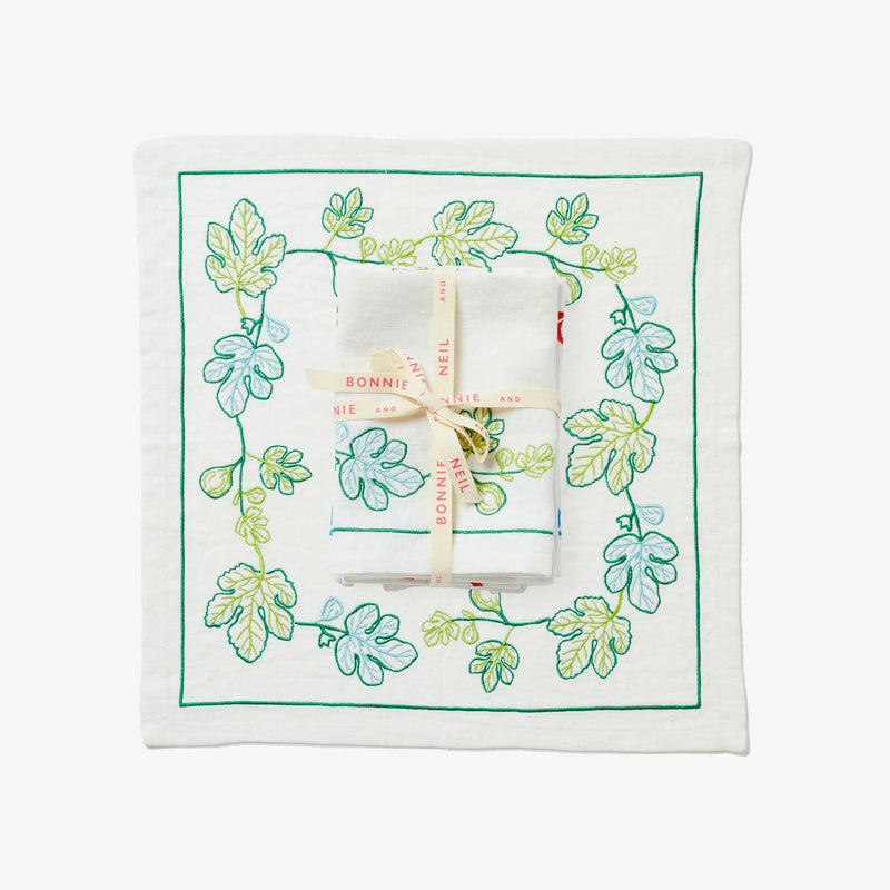 Fig Green Embroidered Napkins Set of 4