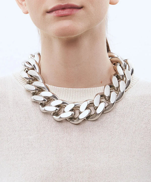 Big Flat Chain Necklace | Silver Vintage
