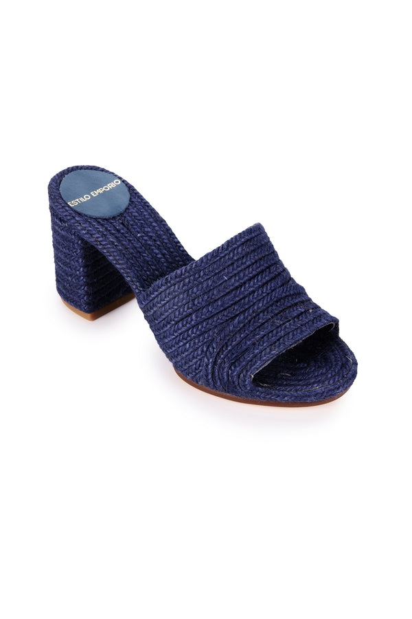 Navy Woven Jute Mule