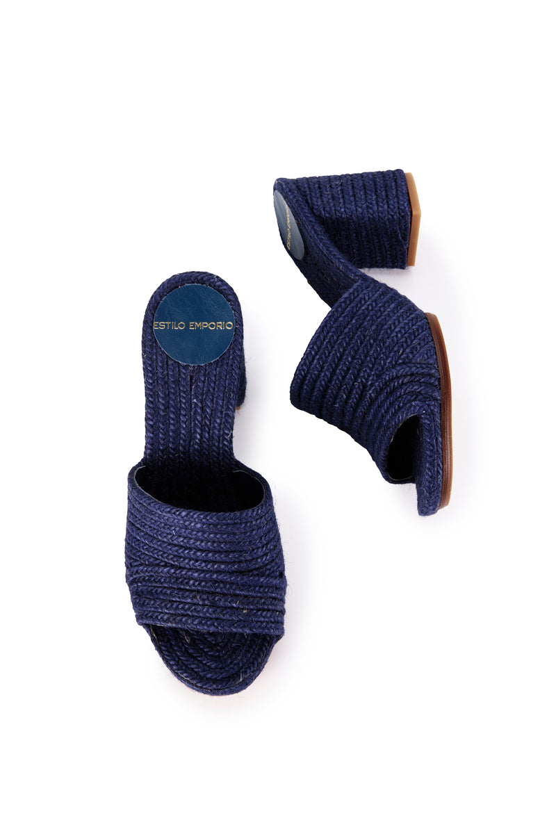 Navy Woven Jute Mule