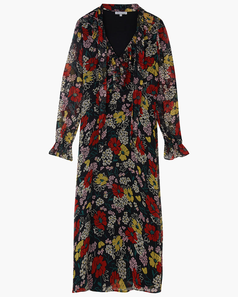 70s Dress | Vintage Floral Black