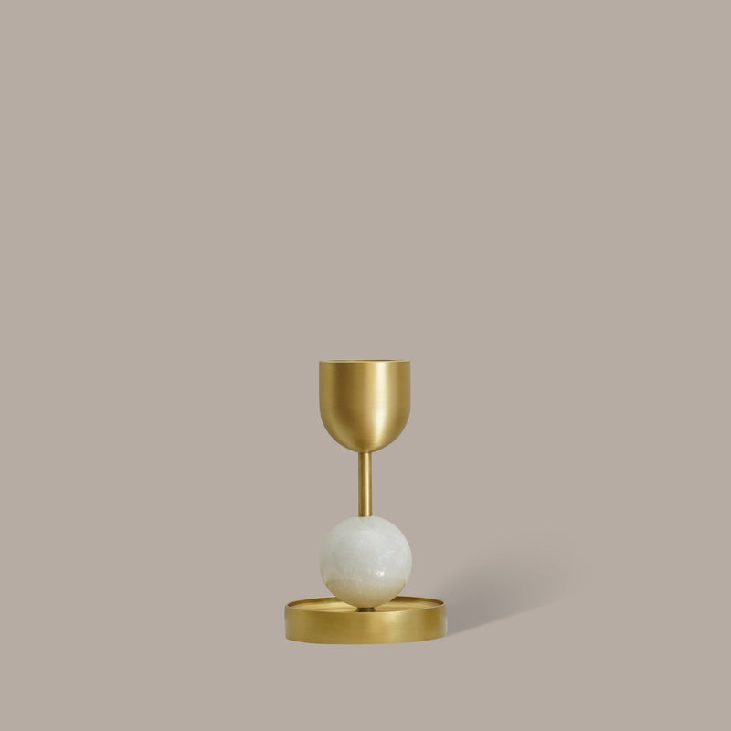 Beaded Fountain Brass Candle Holder | White Medium