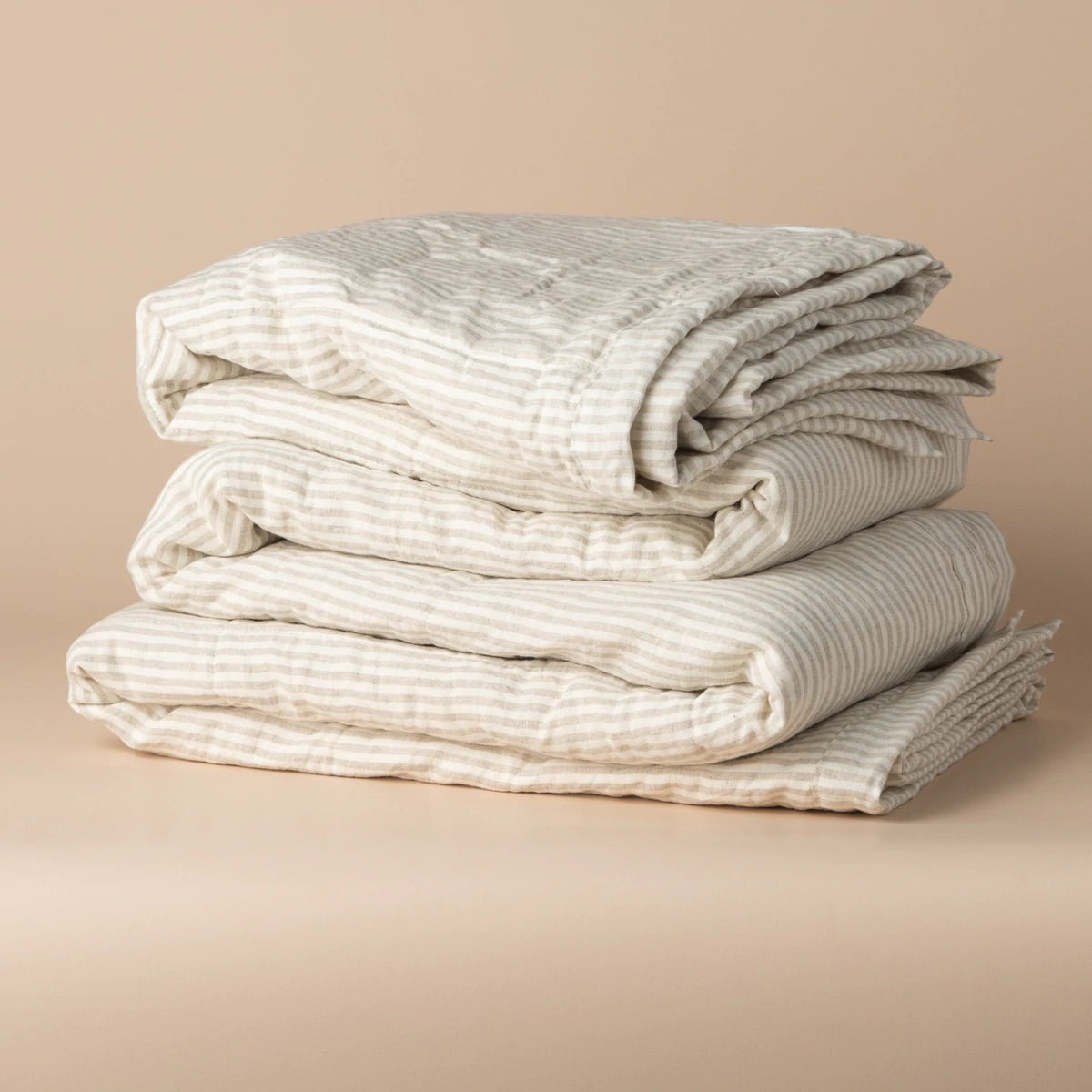 Linen Quilted Bed Cover | Natural Stripe