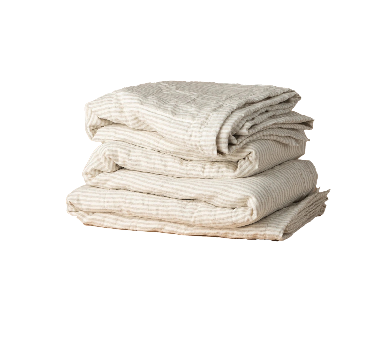 Linen Quilted Bed Cover | Natural Stripe