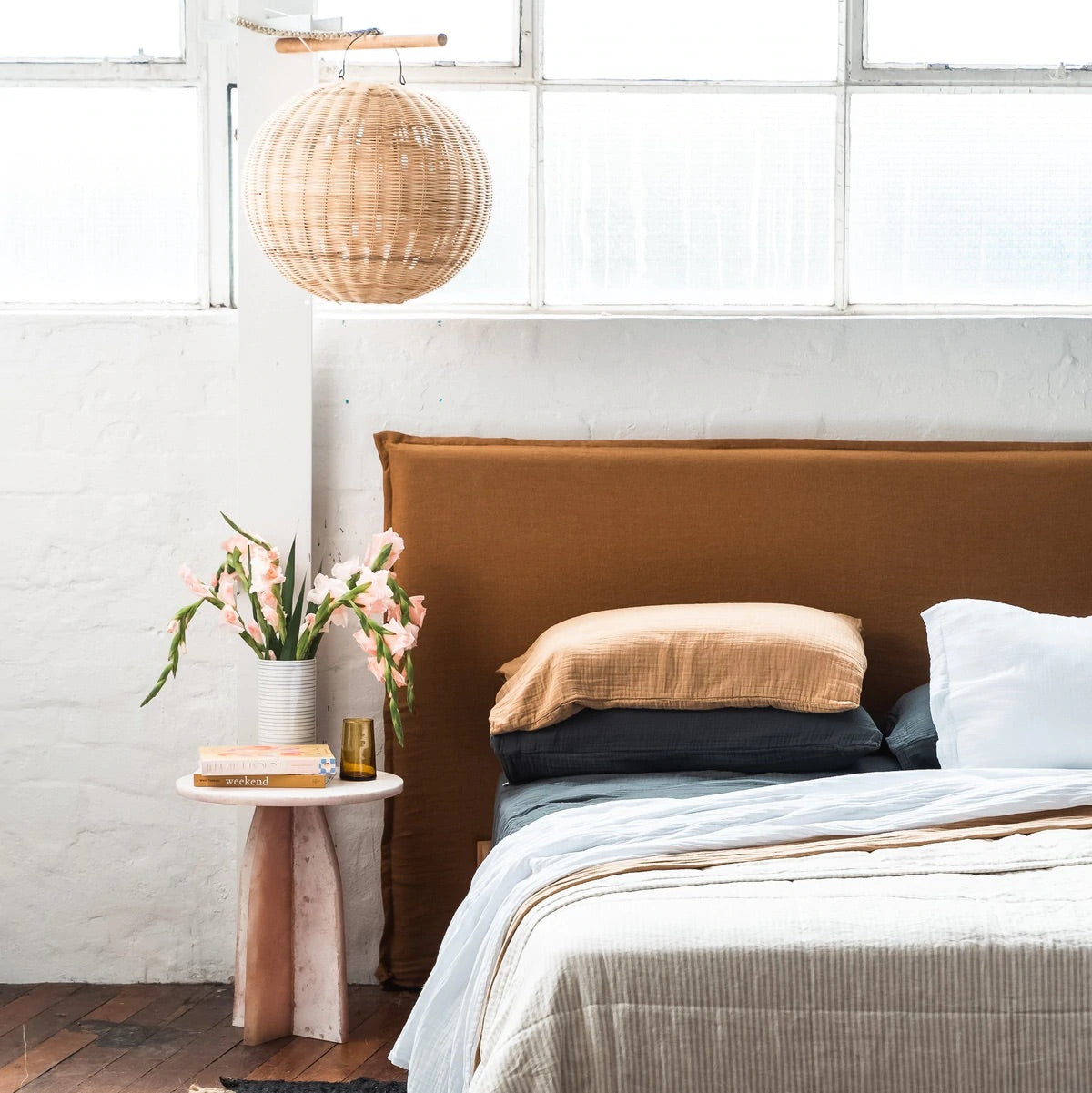 Linen Quilted Bed Cover | Natural Stripe