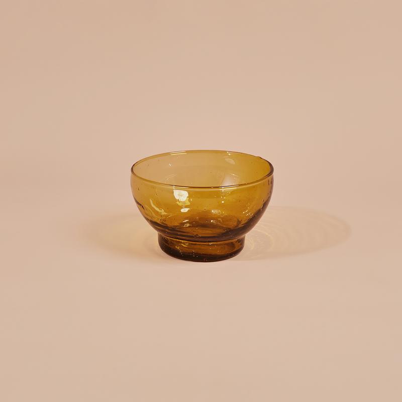 Moroccan Glass Bowl | Footed | Amber