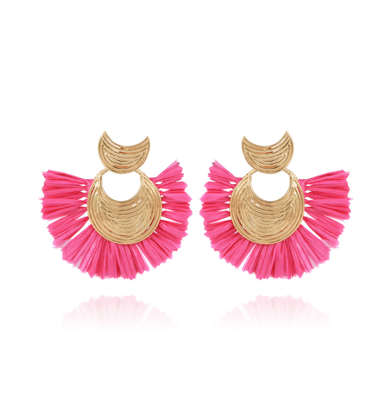 Luna Wave Raffia Earrings | Pink